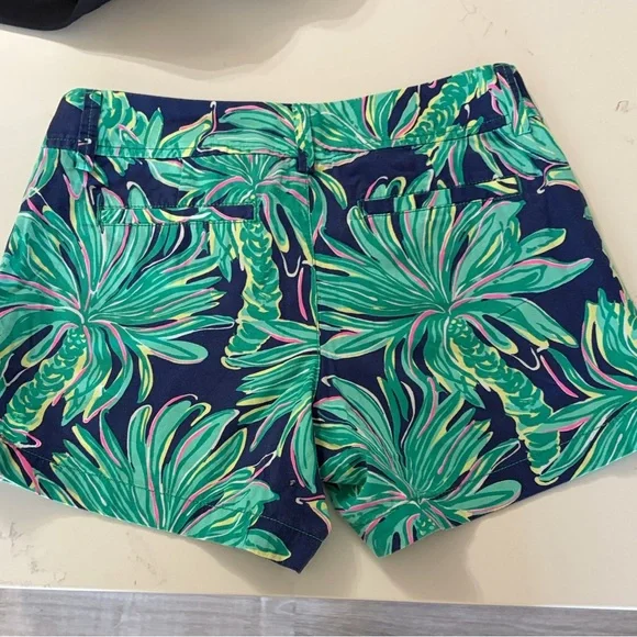 Lilly Pulitzer Navy Shorts with Green Palm & Pink Accents - Picture 2 of 4